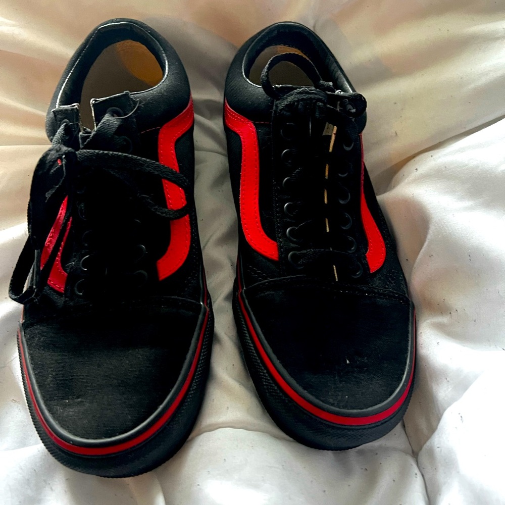 Black and red custom vans